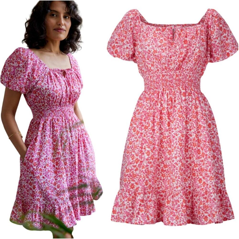Pink City Prints Tuckernuck Rah Rah Pink Orange Floral Print Mini Smocked Dress